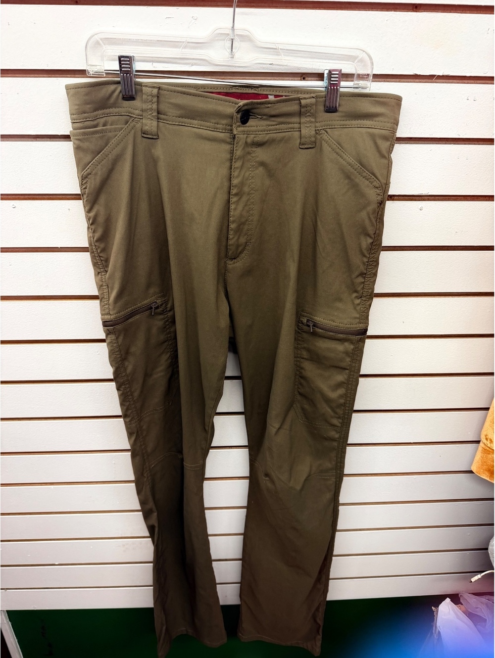 Men’s Olive Green Stretch Cargo Hiking Pants 34x32 Nylon Spandex